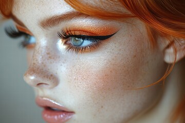 Fototapeta premium Close-up of haute couture makeup with bold eye look and vibrant hair color