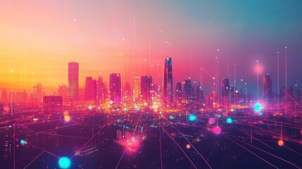 Fototapeta premium Vibrant Cityscape with Soft Light and Glowing Effects