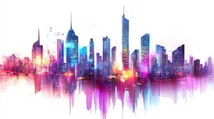 Obraz premium Vibrant Cityscape with Glowing Colors and Light Effects