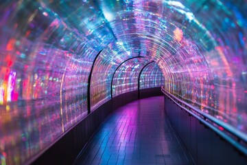 immersive art installation iridescent tunnel with metallic translucent ephemeral dreamy vibe and intricate designs filling the space