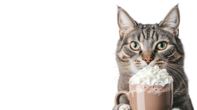 A Cute Cat with a Mug of Hot Cocoa Topped with Whipped Cream in a Cozy Winter Setting Bringing Joy and Warmth to Your Heart