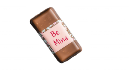 A Chocolate Bar Wrapped with a Love Note Featuring the Words "Be Mine," Perfect for Valentine's Day or Romantic Gestures of Affection and Love.