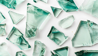 Broken glass on white background , photo hi resolution texture decoration backdrop object design