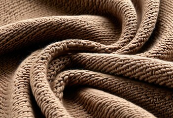 Brown knitted fabric, beautifully draped in pleats, chunky knit, mocha mousse fashion trend 2025