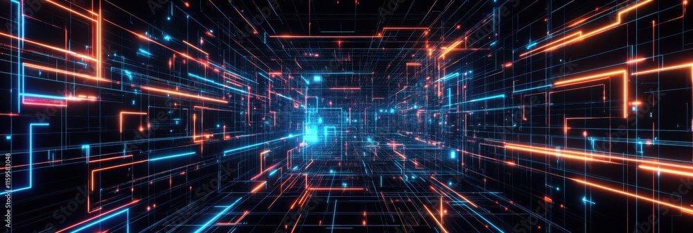 Aufkleber neon grid pattern creates a vibrant visual experience on a dark background