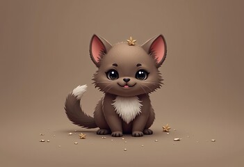 Obraz premium Cute brown animal with white chest and pink ears, kitten, mocha mousse animals