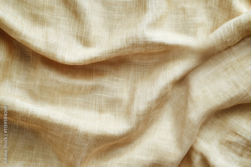 Poster natural beige linen texture with soft draping and subtle creases for design and decor purposes
