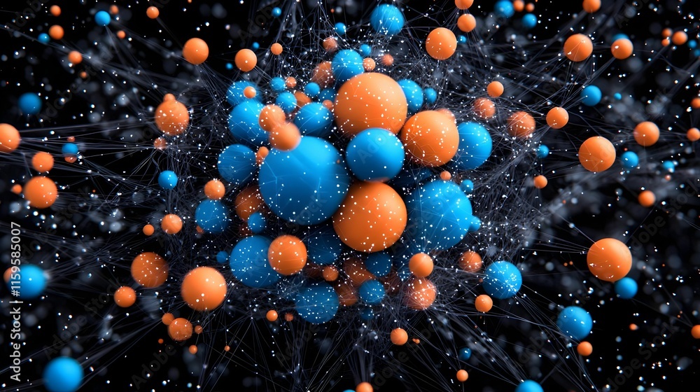 Poster web of interconnected nodes, visual representation of the spread and impact of misinformation in dig