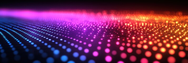 Pulsating dots create dynamic representation of blockchain technology in vibrant colors