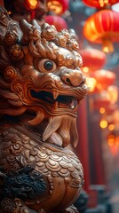 Magnificent Golden Chinese Dragon Statue in Tranquil Temple Courtyard