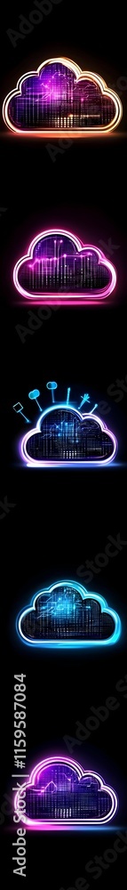 Poster abstract depiction of cloud computing, intricate network connections, digital data flow, modern tech