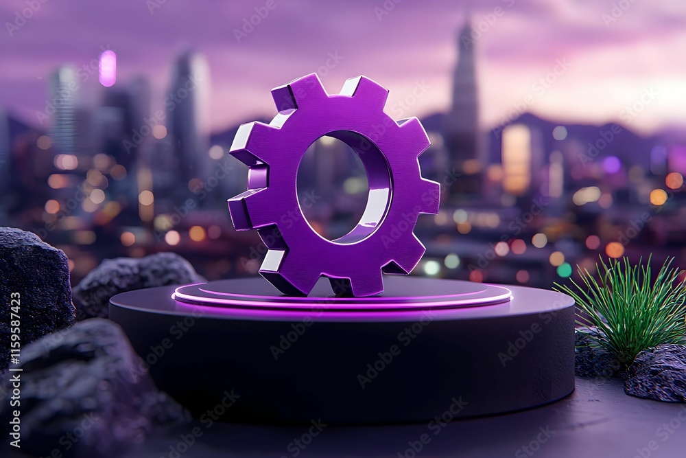 Poster abstract search engine icon featuring floating gears, symbolizing interconnected technology and inno