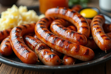 German Grilled Sausages in Rustic Style with Smoky Flavors Representing Cultural Cuisine