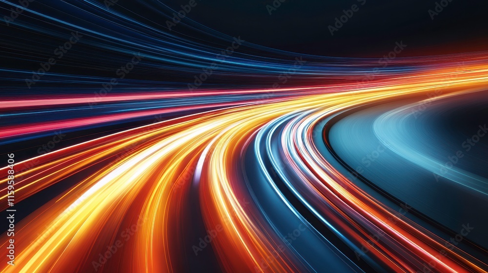Poster dynamic light trails with clean lines in vibrant colors