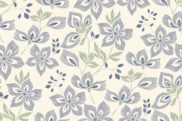 Vintage floral pattern embroidery texture design ethnic bohemian style for fabric wallpaper background border handmade vector illustration block print.