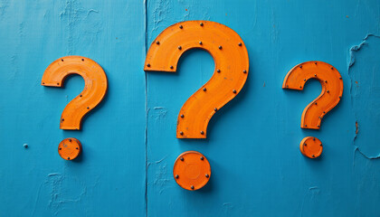 Orange Question Marks on a Blue Wall