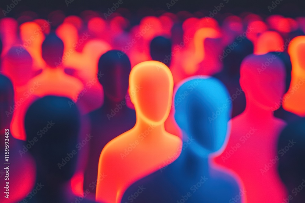 Aufkleber Colorful abstract faceless avatars in a digital environment with copy space for personalized text or branding. Generative AI