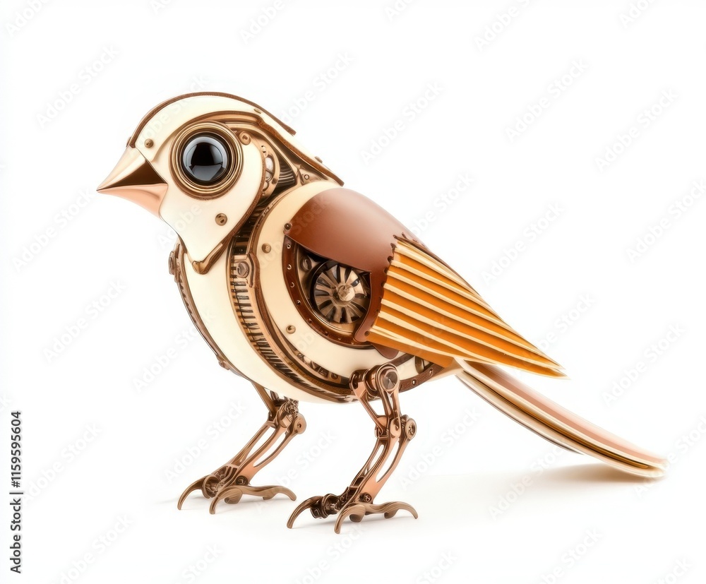 Poster intricate steampunk bird model with gears and metallic feathers