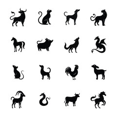 The Chinese zodiac animals silhouette set