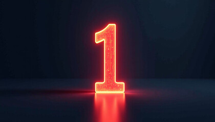 Glowing Number One - Neon Technology Art