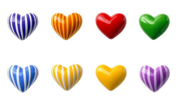 Colorful heart-shaped icons in various designs and colors.