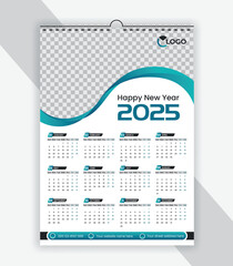 Single page wall calendar 2025 design template, modern and clean style vector one page calendar design 2025, a4 vector template