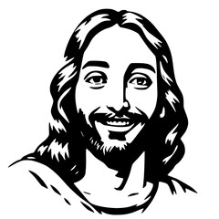 Jesus Smiling - Black and White SVG Vector Illustration | Religious Christian Art