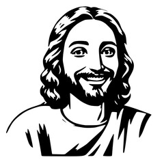 Jesus Smiling Illustration | Faith-Based Black and White Vector Art