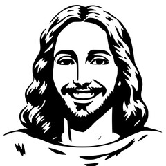 Smiling Jesus SVG Vector | Black and White Religious Art for Christian Designs