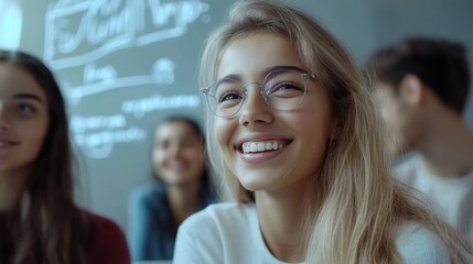 Fototapeta premium Positive Learning Environment with Smiling Student in Classroom Setting