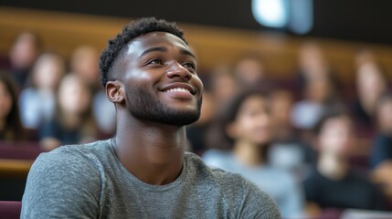Fototapeta premium Engaged African American Student in Lecture Hall - Education and Inspiration Concepts