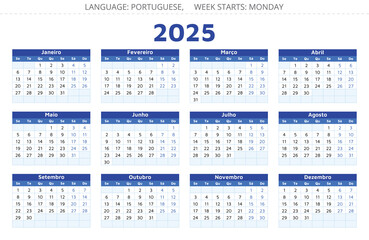 Portuguese calendar 2025 - Portugal design illustration 12 months