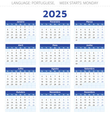 Portuguese calendar 2025 - Portugal design illustration 12 months