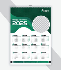 Single page colorful travel agency wall calendar design template. 2025 Calendar Template Design,. One page wall calendar design for 2025. Wall calendar vector for corporate