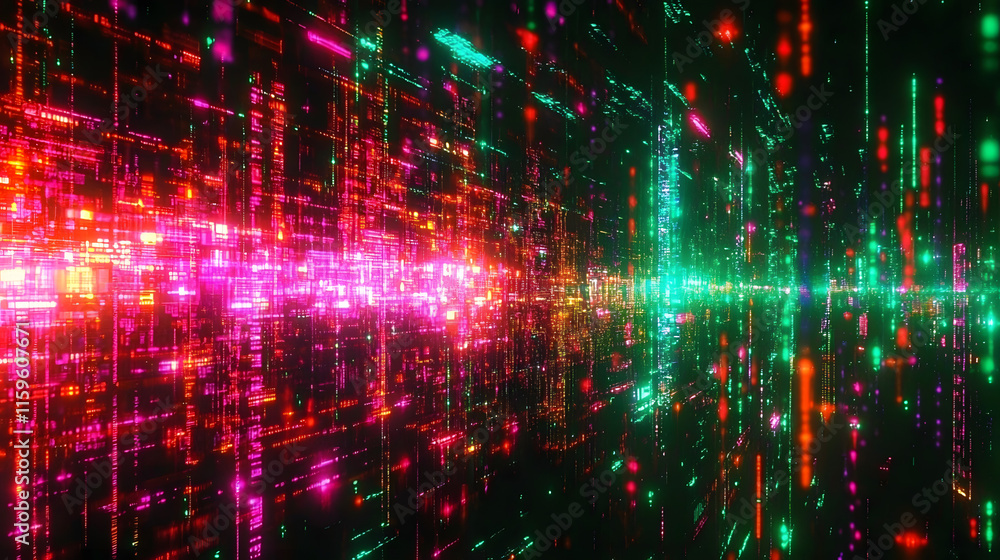 Aufkleber digital neon matrix digital cyberspace data cyberpunk hologram abstract background wallpaper ai gene