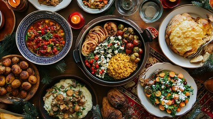 Fototapeta premium about a holiday feast where each dish tells a story of culture, family, and love, blending flavors and traditions.