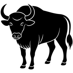 buffalo black silhouette vector, Simple silhouette Design vector icon with white background