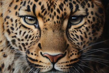 Obraz premium Detailed closeup portrait of a leopards intense eyes and fur implications