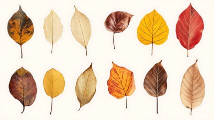 Obraz premium Green Leaf Collection: Artistic Watercolor and Detailed Digital Illustrations Featuring Clovers, Tropical Leaves, Falling Foliage, and Textured Dry Leaves - Perfect for Nature-Themed Designs and Decor