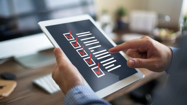 Online Form Completion: Checkmarks, Futuristic Education, Technology, Learning, Survey