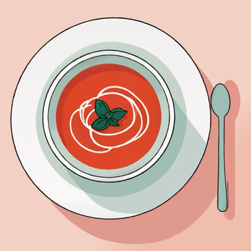 tomato soup bowl with spoon, overhead view clip art preview
