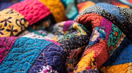 Vibrant Patchwork Quilt Colorful Fabric, HandStitched Design
