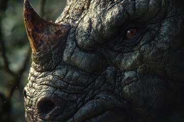 Obraz premium Intense closeup of black rhinoceros in African bush