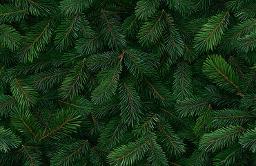 Seamless green background of Christmas fir tree branches, festive New Year pattern