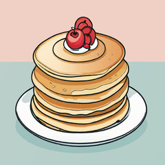 stack of pancakes with berries cartoon vector illustration