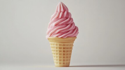 Hand drawn image of strawberry soft serve ice cream in a waffle cone on a transparent background. Minimalistic flat vector illustration EPS10