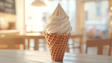 Delicious soft serve vanilla ice cream cone with a crisp waffle cone. Isolated 3D vector of creamy ice cream perfect for summer desserts, sweets, and food projects.