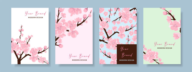 Cherry blossom, spring and summer backgrounds, set, japanese sakura flowers. © Katerina