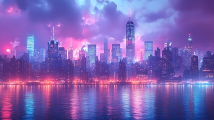 Fototapeta premium Golden sunset enhances the skyline with dramatic clouds creating vibrant reflections background image