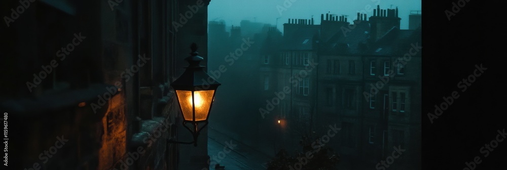Poster dark cityscape with limited light in windows creates an atmospheric evening in an urban setting. gen